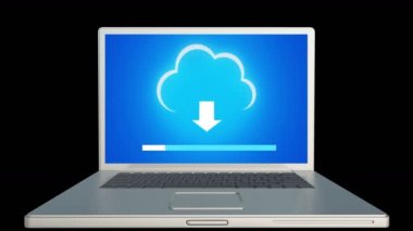 4k, Download laptop ekranında, yükleme ilerleme bilgilendirici bulut.