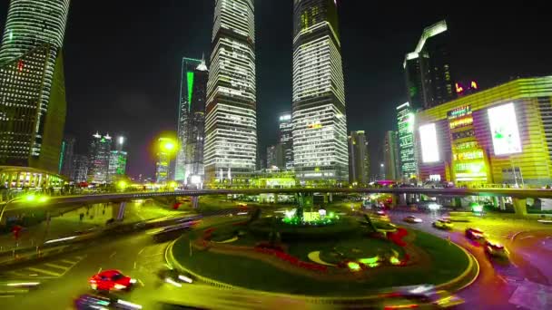 Shanghai Kina-Sep 12, 2016:time förfaller stadstrafik på natten, ljusa shanghai pudong byggnad. — Stockvideo