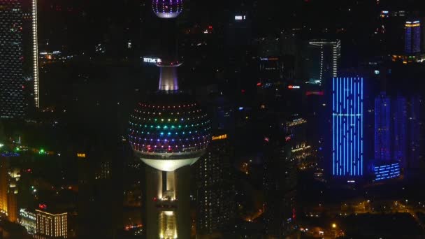 Шанхай Китаю-Вересень 12, 2016:aerial вид Шанхай Східна перлина в нічний час, Китай. — стокове відео