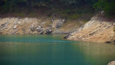 Orman Adası ve koyu yeşil göl üzerinde.