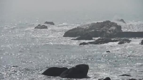 Mar océano ola, olas golpeando las rocas . — Vídeos de Stock