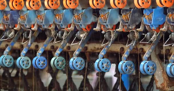 4k A spinning machine collect the silk threads in Reeling machine in operation. — Stock Video