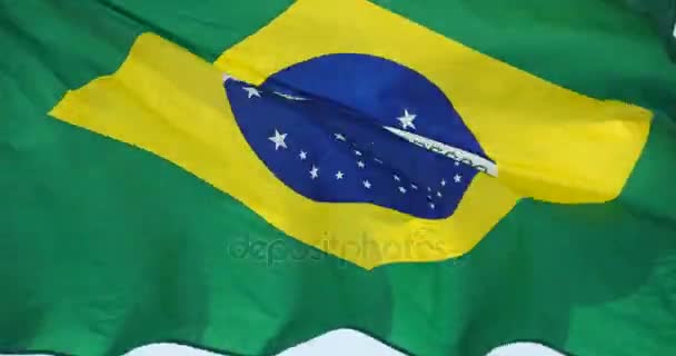 Флаг Бразилии развевается на ветру . — стоковое видео