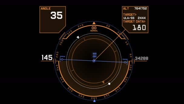 Affichage d'écran de technologie de signal GPS de radar 4k, navigation d'ordinateur de données de science-fiction — Video