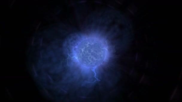 4k Взрыв огненного пламени луч лазерной энергии, волшебный огненный шар энергии горения частицы . — стоковое видео