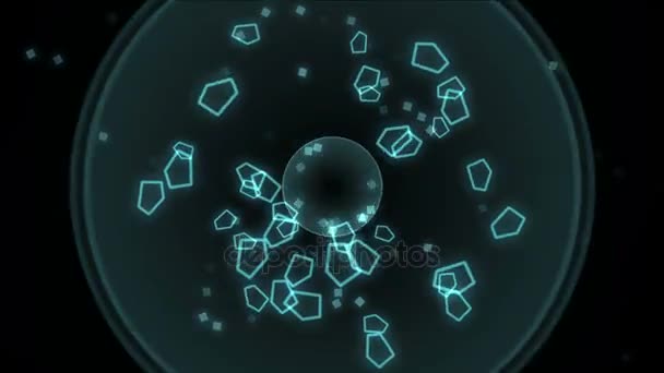 4 k abstrakt scifi polygon utrymme, mikrober bakterier sporer partiklar explosion. — Stockvideo