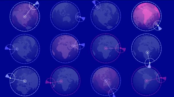 4 k παγκόσμια Gps γη πόλη Χάρτης στρατιωτικό ραντάρ Gps Πλοήγησης διεπαφή οθόνης. — Αρχείο Βίντεο