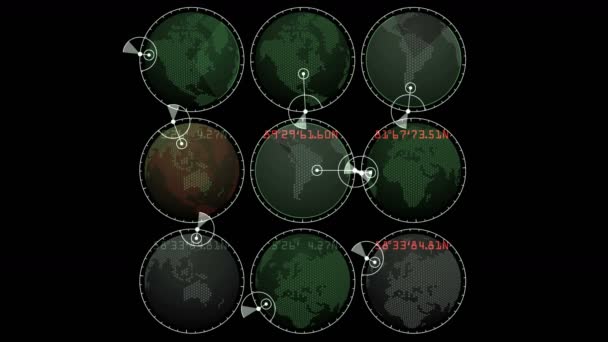 4 k globale Gps aarde stad kaart militaire Radar Gps scherm navigatie interface. — Stockvideo