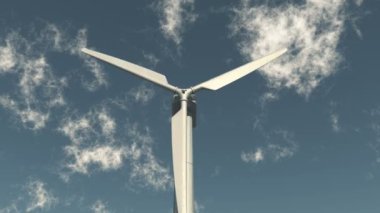 4 k closeup yel türbinleri temiz, yeşil Rüzgar enerjisi, yeni güç, beyaz bulut.