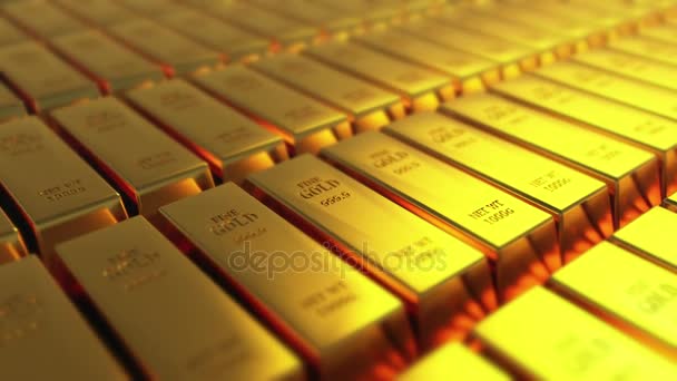 4k Gold bullion gold bars treasury wealth Ingot luxury finance goods trading. — Stock Video