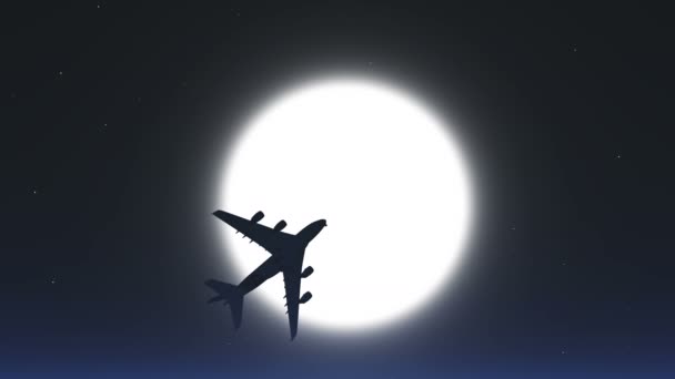 4k vliegtuig dat het oversteken van de maan. — Stockvideo