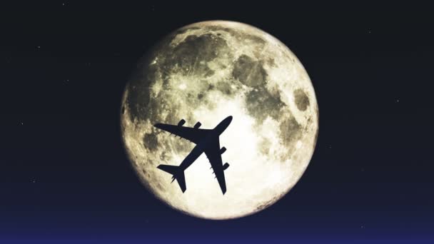 4k Avión que cruza la luna . — Vídeos de Stock