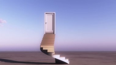 4 k açık kapı ile merdiven, bulutlar geniş ovalarda uçan timelapse sci fi sahneleri