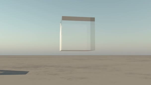 4K glass cube rotation from sky to ground on the wilderness,Sci-Fi world. — Stock Video