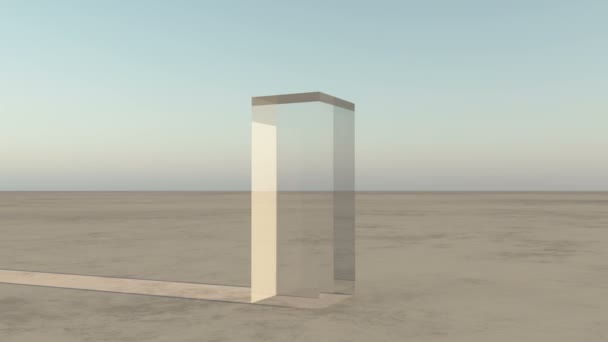 Rotación de rectángulo de vidrio 4K en el desierto, Mundo de ciencia ficción . — Vídeos de Stock