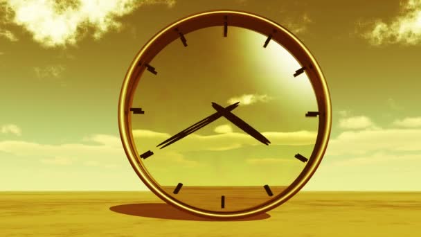 4k klok in timelapse & snel vliegen wolk achtergrond, horloge op tijd in de schemering. — Stockvideo