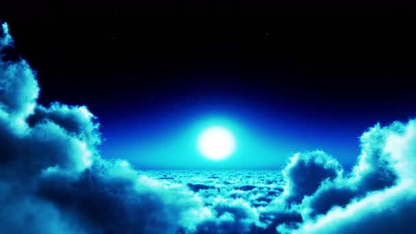4 k éjszakai repülés-felhők tömeg, Hold & ég ég, nagy magasságban a világűrben. — Stock videók