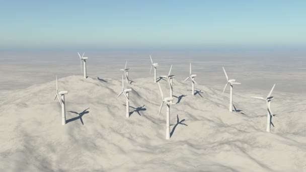 4k Vista aérea de turbinas de moinho de vento Limpo na montanha, verde nova energia . — Vídeo de Stock