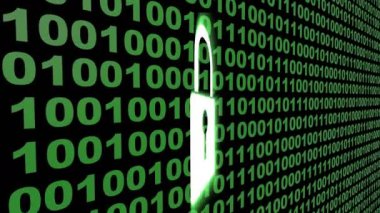 4k, dijital asma kilit siber güvenlik kavramı, ikili kaynak kodu, veri görüntüleme.