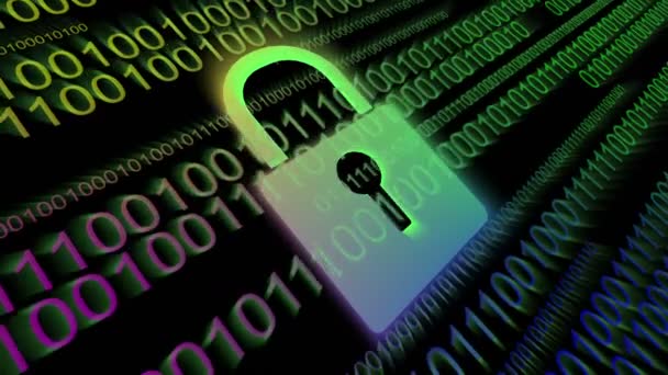 4 k, 디지털 자물쇠 사이버 보안 개념, 바이너리 소스 코드, 데이터 디스플레이. — 비디오