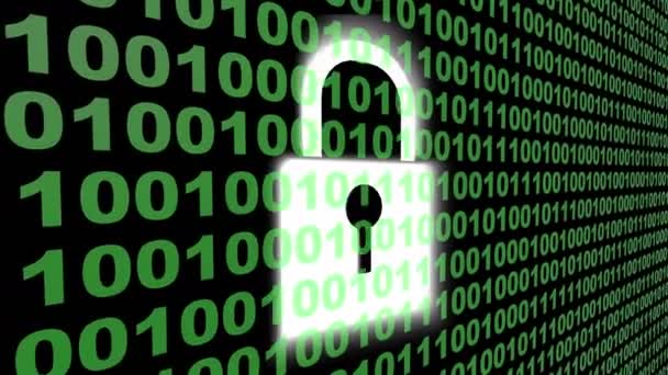 4k, digitales Vorhängeschloss Cyber-Sicherheitskonzept, binärer Quellcode, Datenanzeige. — Stockvideo