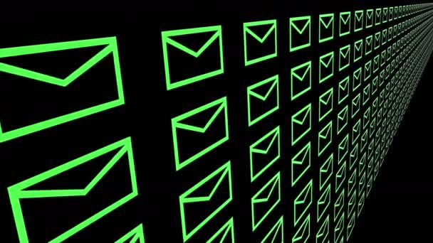 4k, Hintergrund der Umschlag-E-Mail, fliegende Mails, zukünftiger Tech-Bildschirm. — Stockvideo