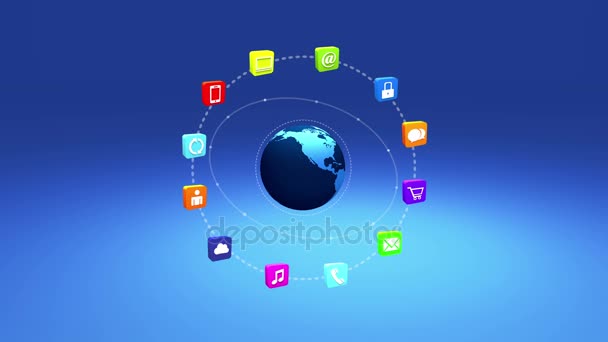 4k,internet concept,online services icons,social media around rotating earth. — Stock Video