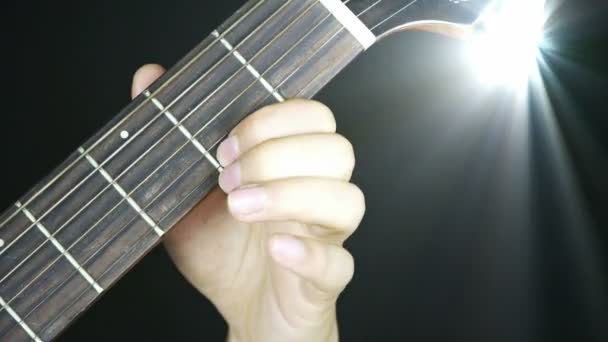 Playing guitar,strum,disco rays lights. — Stock Video