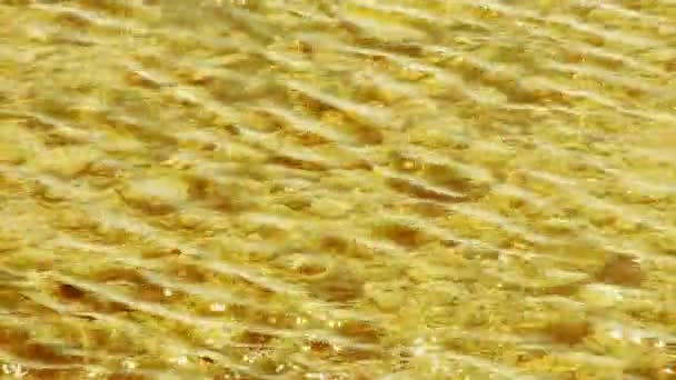 Helles Gold klar & transparent abstoßende Lorbeer-Wellen, funkelnder See, Kies. — Stockvideo