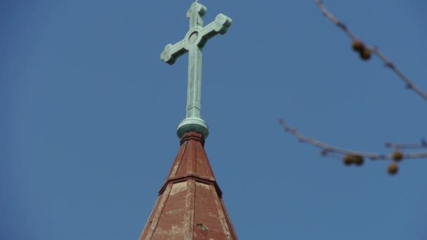 Qingdao Katholische Kirche Kreuz & Äste. — Stockvideo