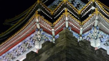 Gece Pekin Yasak Şehir Kulesi Panoramisi. Muhteşem saray. Büyük W