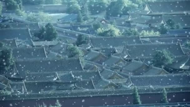 Panoramic van China oude toren architectuur Beijing Forbidden City in winter — Stockvideo