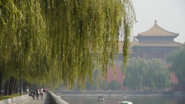 中国-Oct 12, 2016:cruise 船ドック、北京禁止の川に依存する lake.willow のヨット ボート — ストック動画
