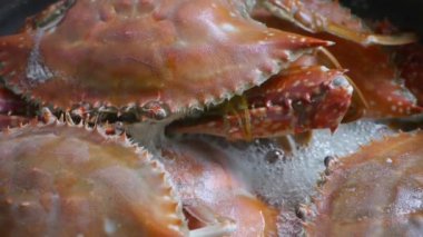 Köpük kaynar Steamed lezzetli Yengeç yemek.