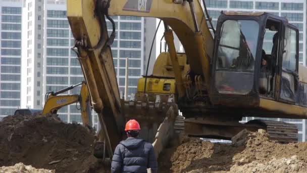 Chian-sierpień 22, 2017:Excavator, praca na budowie. — Wideo stockowe