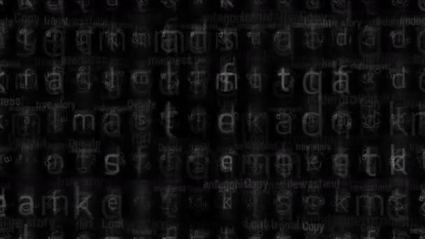 4 k alfabetet karaktär matrix bakgrund, ingång Sök brev, stordatalagring. — Stockvideo