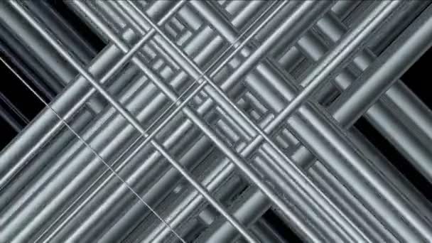 4 k abstracte stalen ijzer zilveren metalen pijp, mesh raster netwerk, metallurgie patroon. — Stockvideo