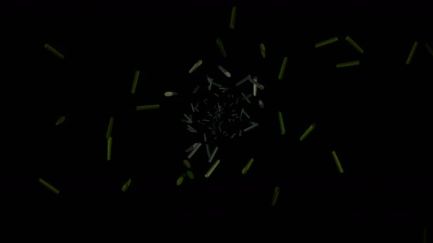 4 k 3d stick puin kruising shuttle via kanaal, deeltjes ontwerpen achtergrond — Stockvideo