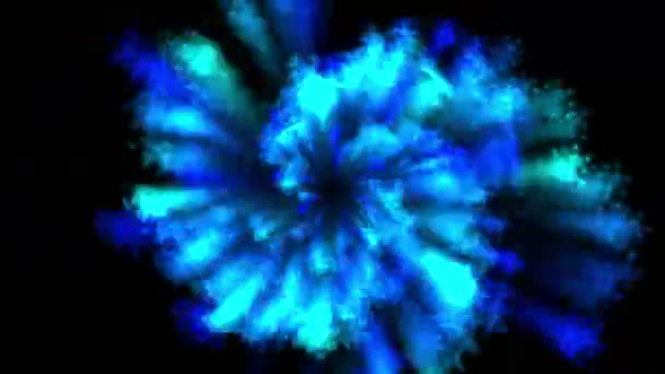 4k Resumen giratorio azul flor luz patrón fondo, arte fuegos artificiales elemento — Vídeos de Stock