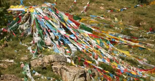 4 k προσευχή σημαία στο βουνό Λάσα, Θιβέτ. — Αρχείο Βίντεο