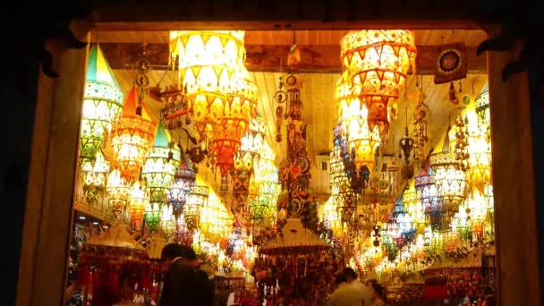 China-Sep 12,2016:golden lantern shop at night,tourist sketch,shanghai china. — Stock Video