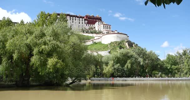 4 k 布达拉宫在 Lhasa,Tibet.lake 带着杨柳在拉萨公园. — 图库视频影像