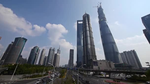Čína sep 12, 2016:time zanikla, městskou dopravu, shanghai lujiazui finance centrum & mrakodrap, létající c — Stock video