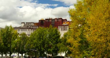 4 k Potala sonbahar yansıma Lhasa park,Tibet.lake gölde bir ağaç üzerinde.