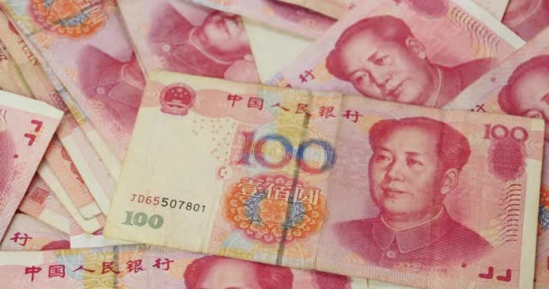 4 k pieniędzy notatek 100 Yuan Renminbi (Rmb), przywódca Mao Zedong Avatar. — Wideo stockowe