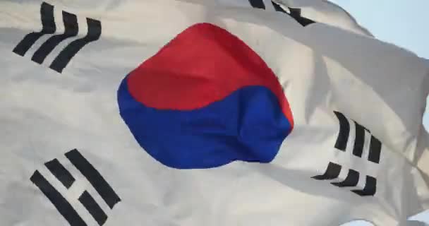 4 k Kore bayrağı rüzgarda çırpınan. — Stok video