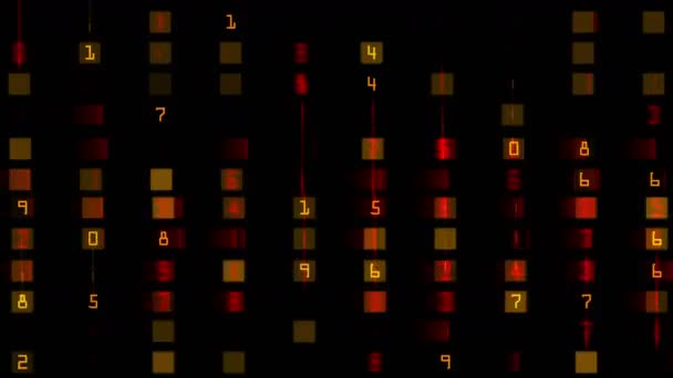 4 numery k & napis przesuwający się po ekranie, finansowanie technologii cyfrowych danych tła — Wideo stockowe