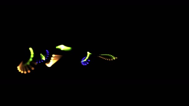 4 k 抽象的なリズム、輝き曲線ワイヤ、光、光線を形ドット粒子背景. — ストック動画