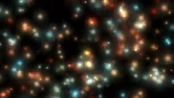4k Astratto brillamento stella fuochi d'artificio, particelle di fuoco, detriti subacquei stella sfondo — Video Stock