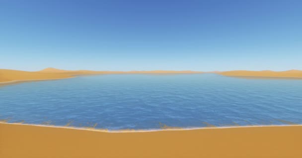 4k Meer & blauer See, Wüstensanddünen, riesiger Himmel. — Stockvideo